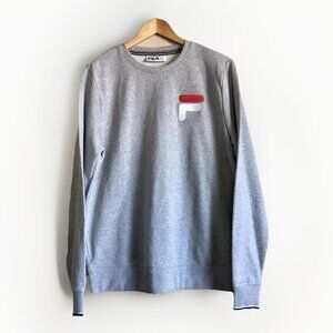Fila Men Sweatshirt Size Medium Gray 100% Cotton Logo Long Sleeve Crew Neck